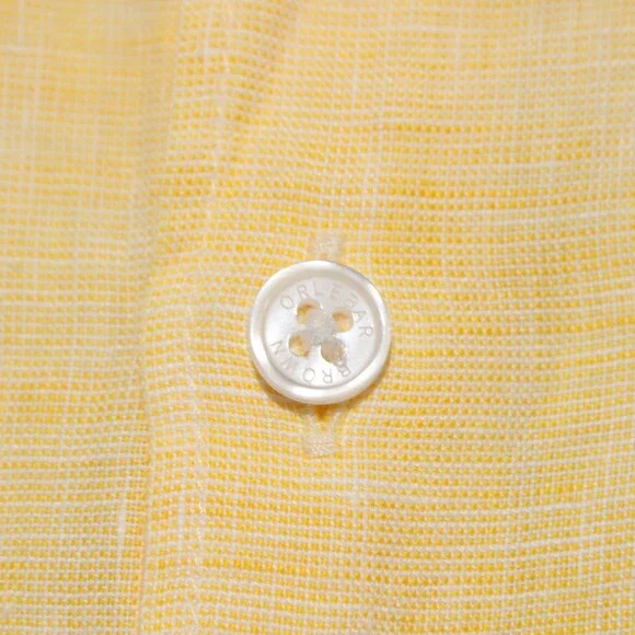 Orlebar Brown NWT Giles Casual Button Down Shirt Size L in Yellow 100% Linen
